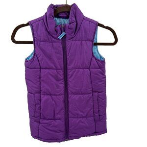 Lands End Kids Purple Puffer Vest Large 6X-7 Lightweight Quilted Outerwear Warm
